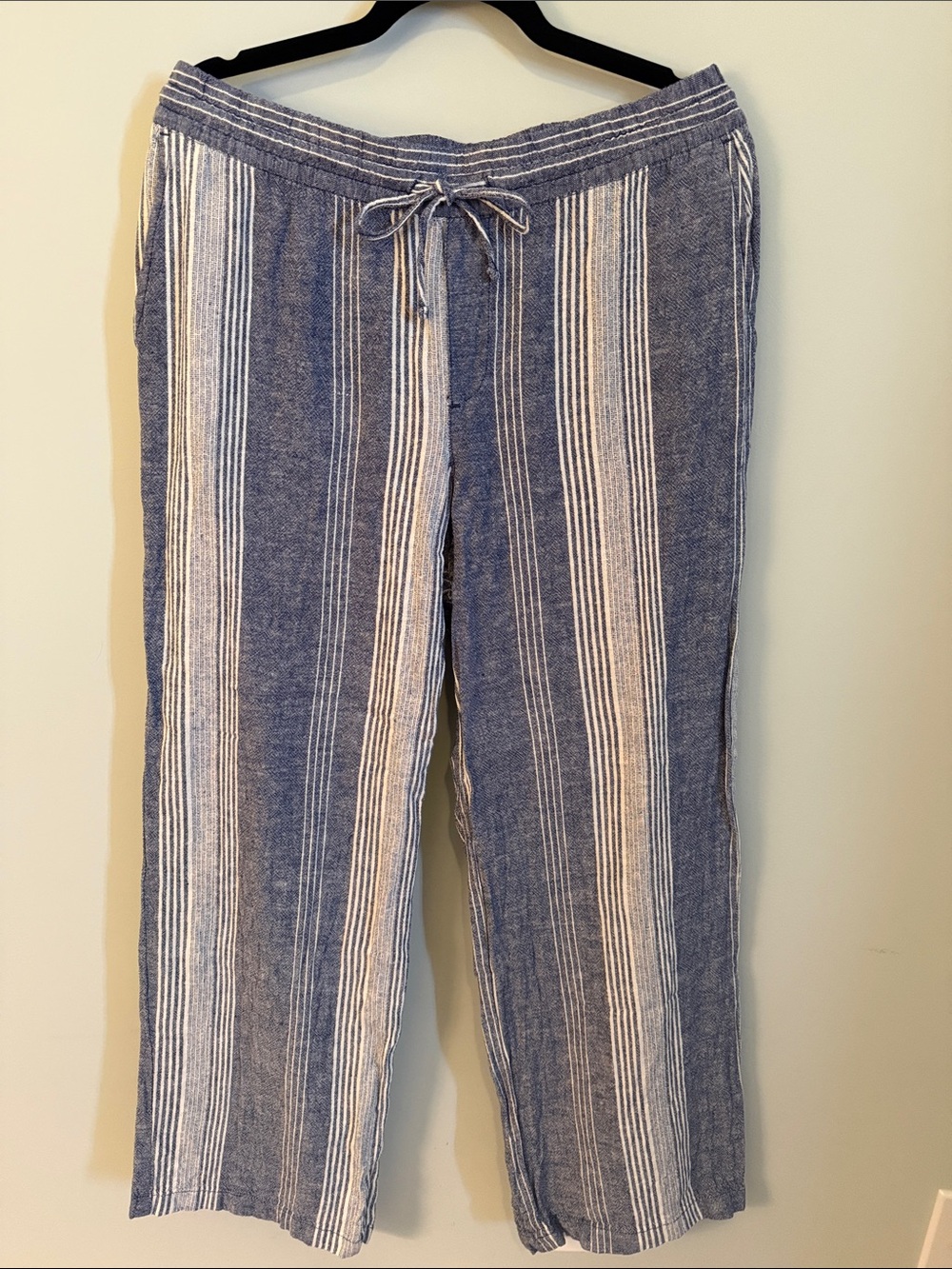 Old Navy Blue & White Vertical Stripe Wide-Leg Linen Blend Pants